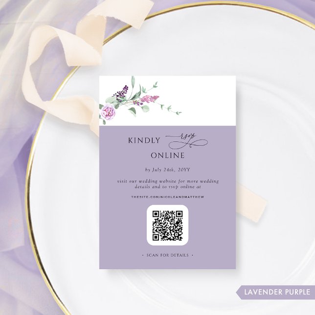 Chic Lavender Pastel Floral  RSVP Online, QR Code  Enclosure Card (Creator Uploaded)