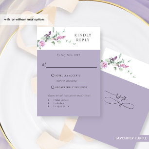 Chic Lavender Pastel Floral With or Without Meals RSVP Card