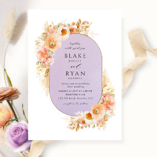 Chic Lavender, Peach Blush and Cream Oval Wedding Invitation