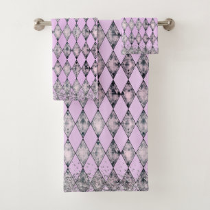 Chic Lavender Pink Glitter Harlequin  Bath Towel Set