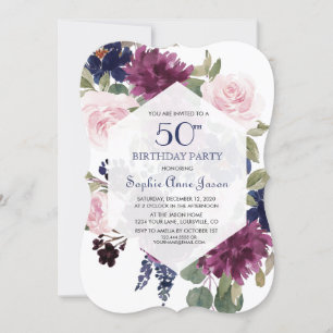Chic Lavender Purple Floral Bloom 50th Birthday Invitation