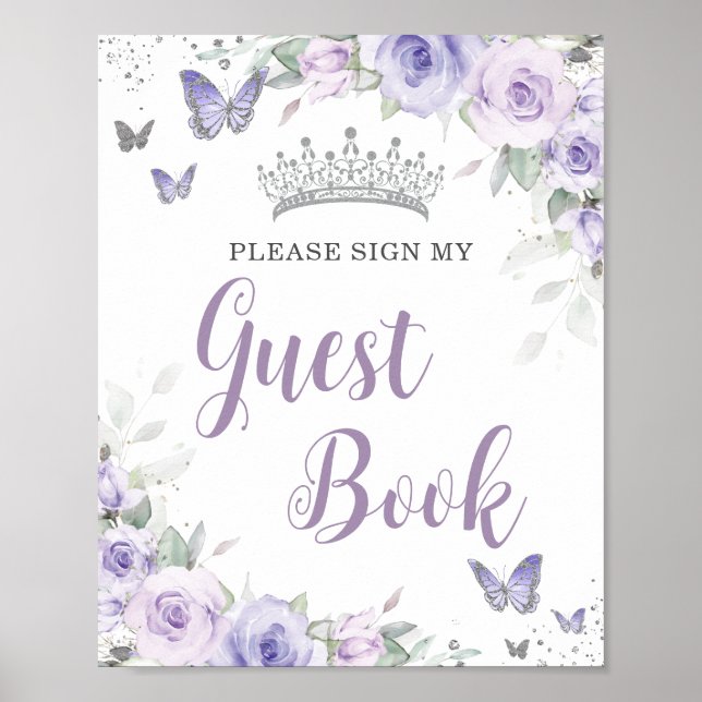 Chic Lavender Purple Floral Quinceañera Guest Book (Front)