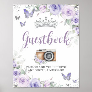 Chic Lavender Purple Floral Quinceañera Guestbook 