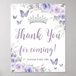 Chic Lavender Purple Floral Quinceañera Thank You Poster