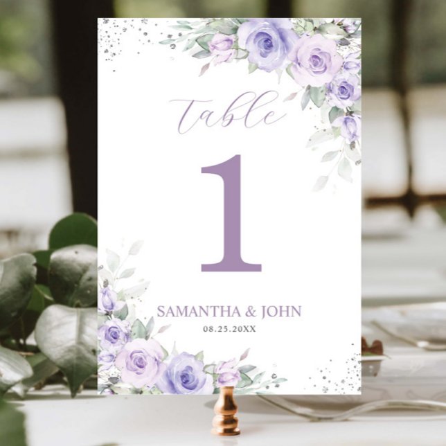 Chic Lavender Purple Floral Wedding Bridal Shower Table Number (Creator Uploaded)