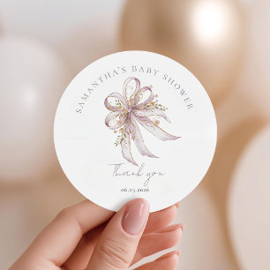 Chic Lavender Ribbon bow baby shower Classic Round Sticker