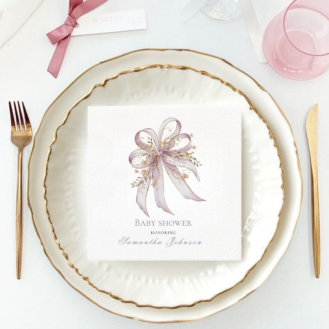 Chic Lavender Ribbon bow baby shower Napkin (Creator Uploaded)