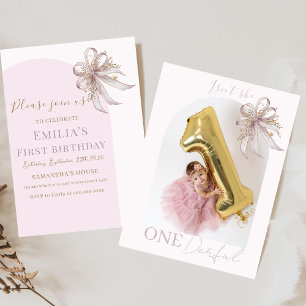 Chic Lavender Ribbon bow First birthday  Invitation