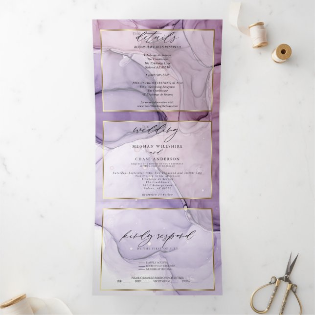 Chic Lavender Rose Abstract Ink Tri-Fold Invitatio Invitation (Inside)
