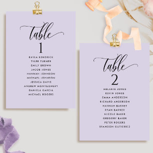 Chic Lavender Seating Plan Cards with Guest Names 