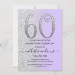 Chic Lavender Silver Glitter Ombre 60th Birthday Invitation<br><div class="desc">This girly and chic 60th birthday party invitation is perfect for any woman's special day. It features a faux printed sparkly silver glitter large, "60, " on top of a simple pastel lavender purple and faux silver glitter sideways gradient ombre background. It's simple, unique, modern, pretty, and elegant! ***IMPORTANT DESIGN...</div>