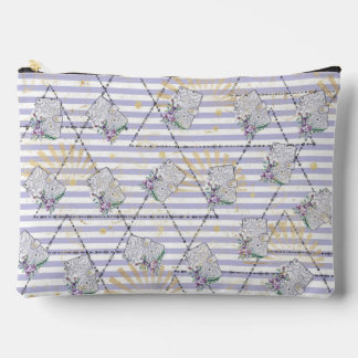 Chic Lavender Striped Floral Makeup Pouch
