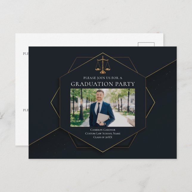 Chic Law School Photo Graduation Party Invitation Postcard (Front/Back)