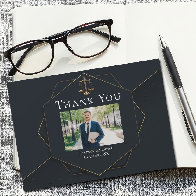 Chic Law School Photo Lawyer Graduation Thank You Card (Creator Uploaded)