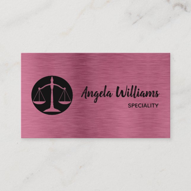 Chic lawyer metallic rose gold and black business card (Front)