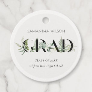 Chic Leafy Fern Succulent Green Foliage Graduation Favour Tags