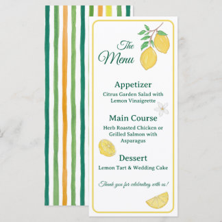 Chic Lemon and Lime Floral Wedding Menu Card