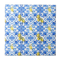 Chic Lemon Blue Mediterranean Curtain