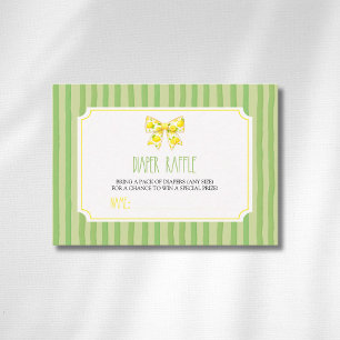 Chic Lemon Bow Citrus Green Striped Diaper Raffle Enclosure Card