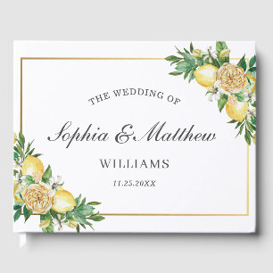 Chic Lemon Citrus Floral Greenery Wedding Guest Book