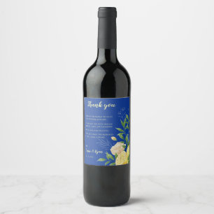 Chic Lemon Citrus Floral Wedding Thank You Wine Label