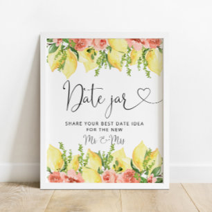 Chic Lemon Floral Date Jar Bridal Shower Poster