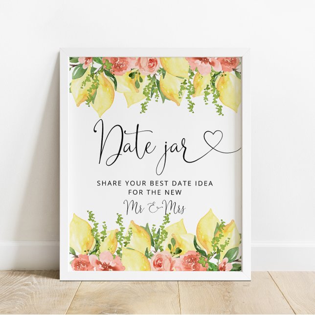 Chic Lemon Floral Date Jar Bridal Shower Poster (Creator Uploaded)
