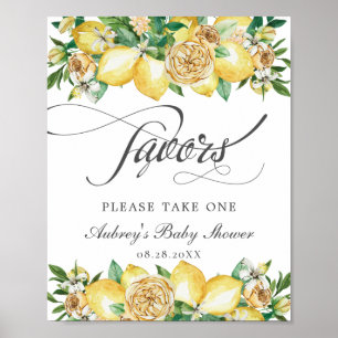 Chic Lemon Floral Favours Baby Bridal Shower Sign