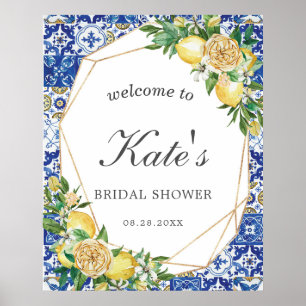 Chic Lemon Floral Geometric Bridal Shower Welcome Poster