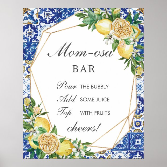 Chic Lemon Floral Mum-osa Bar Baby Shower Sign (Front)
