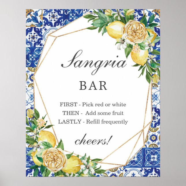 Chic Lemon Floral Sangria Bar Sign (Front)