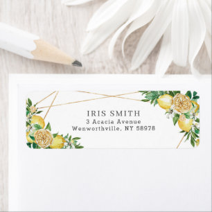 Chic Lemon Greenery Geometric Return Address   Label