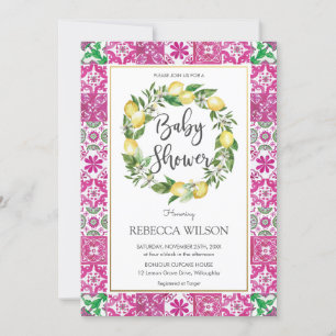 Chic Lemon Mediterranean Baby Shower Pink Girl Invitation