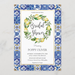 Chic Lemon Mediterranean Bridal Wedding Shower Invitation
