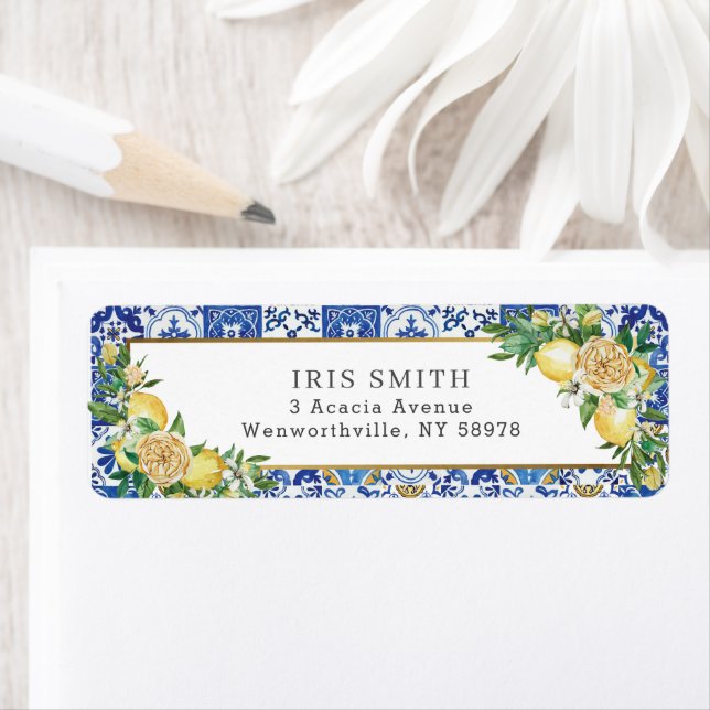Chic Lemon Mediterranean Greenery Return Address  Label (Insitu)