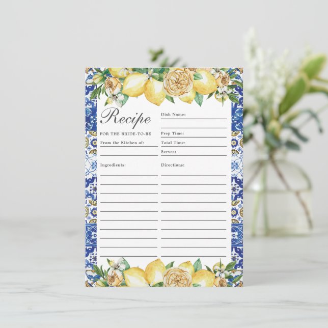 Chic Lemon Mediterranean Recipe For Bride Card  (Standing Front)