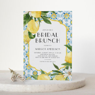 Chic Lemon Mediterranean Summer Bridal Brunch Invitation