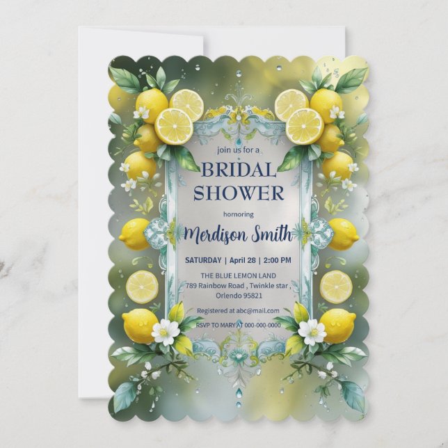 Chic Lemon Mediterranean Summer Bridal Shower   Invitation (Front)