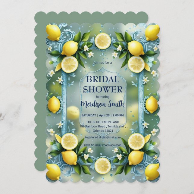 Chic Lemon Mediterranean Summer Bridal Shower   Invitation (Front/Back)