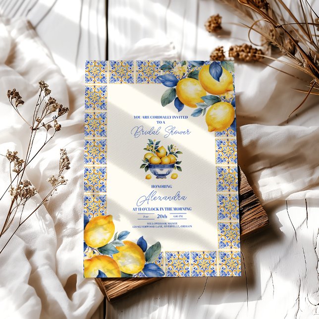 Chic Lemon Mediterranean Summer Bridal Shower Invitation (Creator Uploaded)