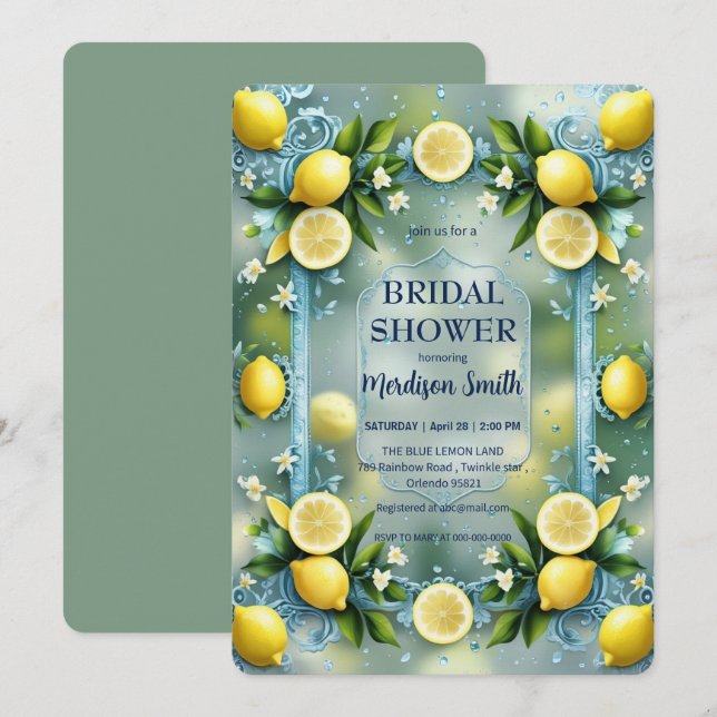 Chic Lemon Mediterranean Summer Bridal Shower   Save The Date (Front/Back)