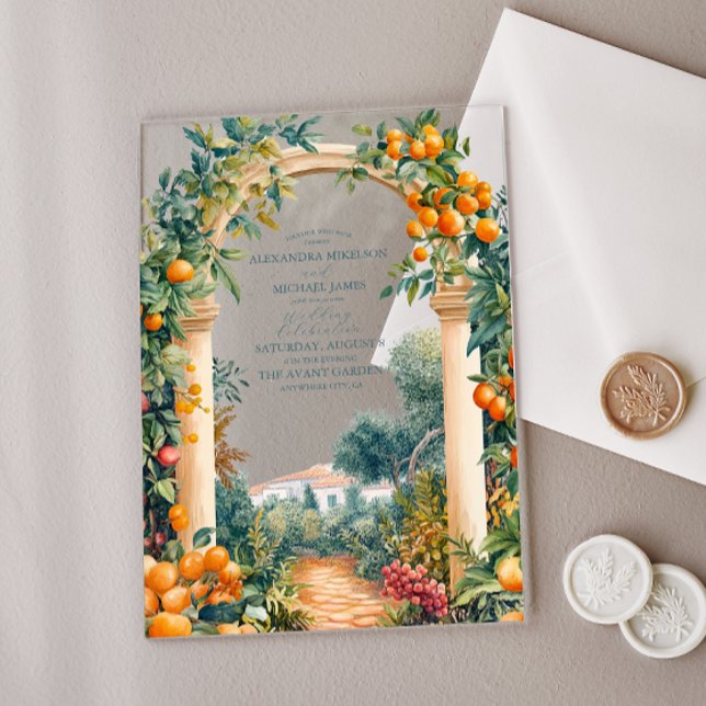 Chic Lemon Mediterranean Summer Wedding Acrylic Invitations (Creator Uploaded)