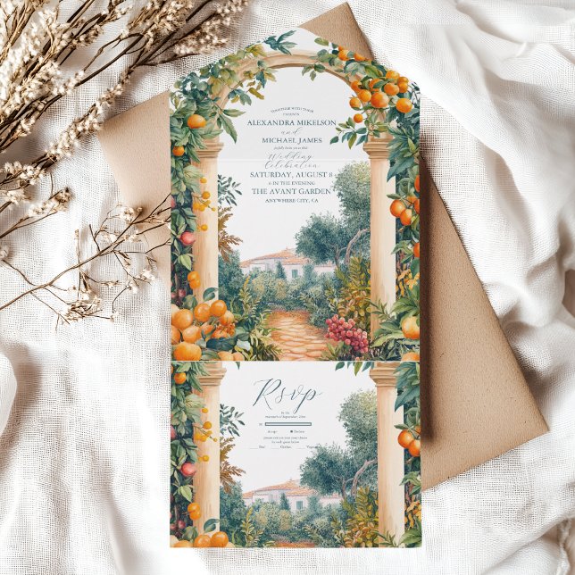 Chic Lemon Mediterranean Summer Wedding All In One Invitation (Creator Uploaded)