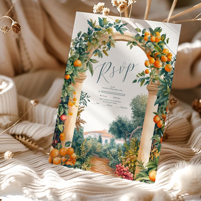 Chic Lemon Mediterranean Summer Wedding RSVP Card (Creator Uploaded)