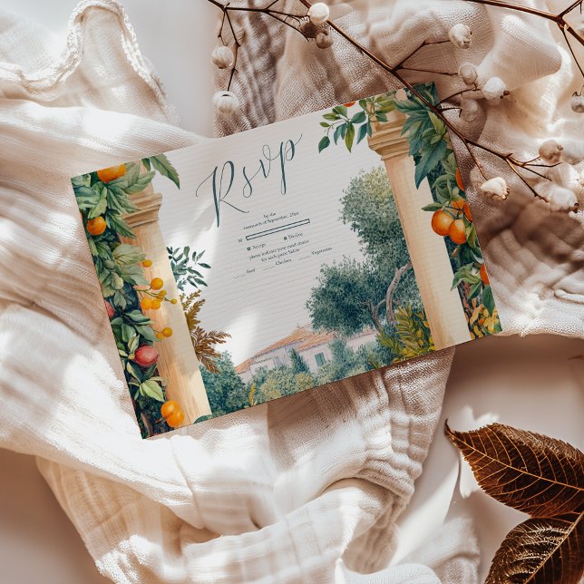 Chic Lemon Mediterranean Summer Wedding RSVP Card (Creator Uploaded)
