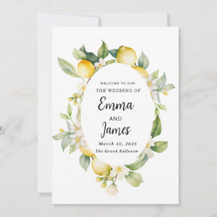 chic lemon Spring floral Wreath minimalist Invitation