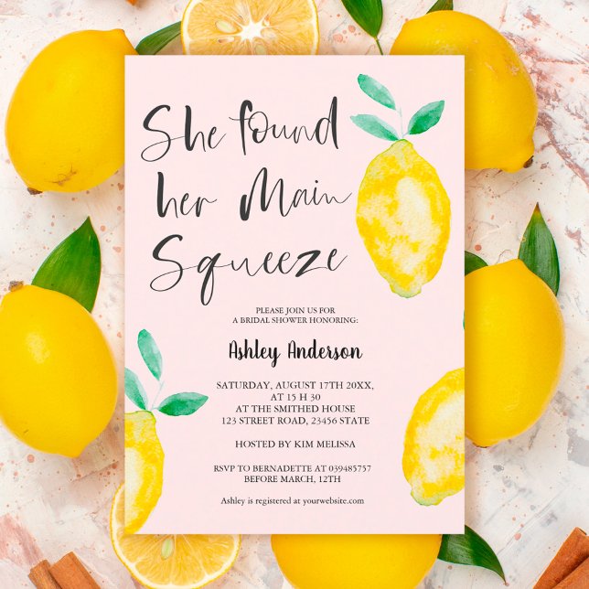 Chic lemon watercolor summer squeeze bridal shower invitation (Creator Uploaded)