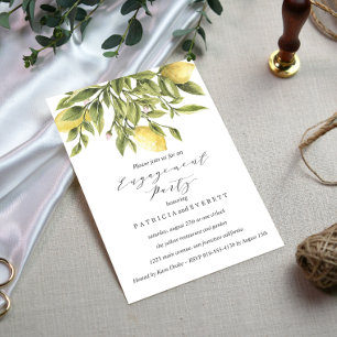 Chic Lemons and Foliage Wedding Engagement Party Invitation