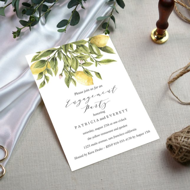 Chic Lemons and Foliage Wedding Engagement Party Invitation (Creator Uploaded)