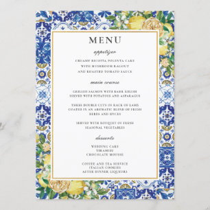 Chic Lemons Floral Greenery Mosaic Wedding Menu